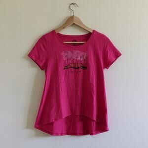 Life Is Good SzXL/12/14 Pink Tee Bear Butterflies Short Sleeve T Shirt High Low